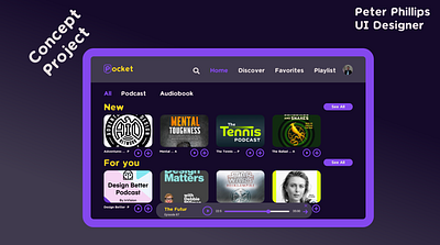 Pocket design audiobook podcast ui design webdesign