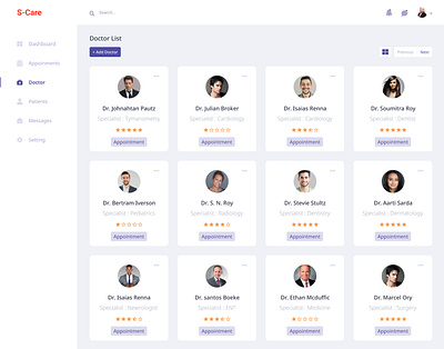 Doctor's List in a Hospital M.System dahsboard doctor app doctor appointment doctor list doctor profile doctorlisting hospital design ui design webdesign wireframe