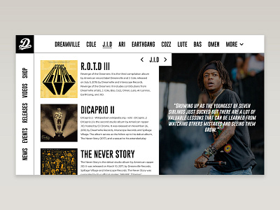 DREAMVILLE Website Concept // J.I.D Page broken grid brokengrid design dreamville flat jcole jid minimal modern ui web website