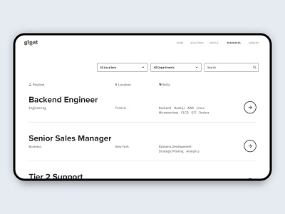Careers page design careers careers page design hire join us list search search bar sorting tabbar table tabs typography ui uidesign ux web design