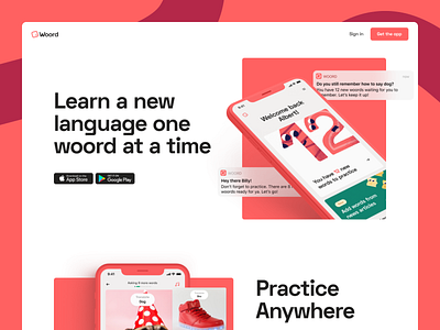 Woord landing page app branding design figma illustration minimal mockup product translate ui web webflow website