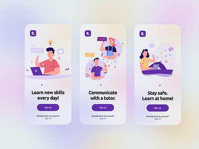 Onboarding Screens E-learning App app app design best design challenge daily ui onboarding onboarding screen onboarding ui transparent ui ui ux ui design user interface ux ui