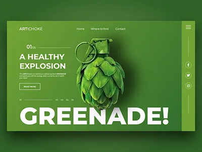 GREENADE -A Healthy Explosion animation artichoke branding design explosion flat food greek green greenade greenade healthy illustration minimal typography ux vector web