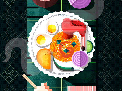 Indian Food Dish Biryani 2d design dinner eat egg flat food food app geometric grain texture illustration indian meat onion potato restaurant rice shapes simple vector