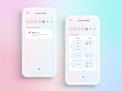 Medicine / Pill Planner app gradient medicine minimal mobile pill planner reminder tracker ui user experience userinterface ux