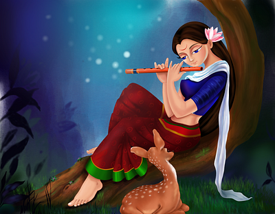 Flute Player art design digital art flute illustration indian music painting player procreate art