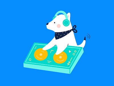 dj dawg is in the houzzzzz cute dj dog headphones icon illustration logo music playful turntable