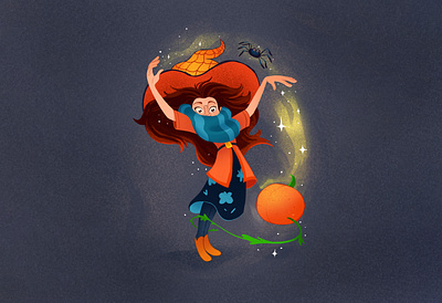 Pumpkin Witch Magic annamaria ward cartoon character design illustration pumpkin spider witch