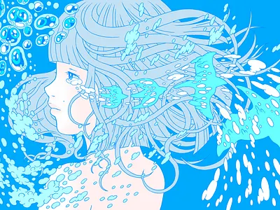 AQUA aqua art bird bubble design drawing girl illustration japan painting pop tear water