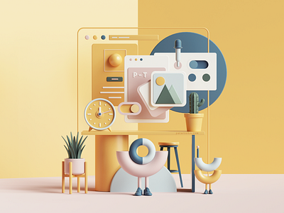 Workspace 2.0 3d 3dart abstract c4d cinema4d colors desk illustration octane office petertarka render space tarka ui uiux web webdesign work workspace