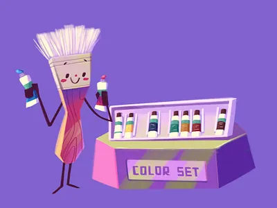 Dyeing My Hair brush character color illustration