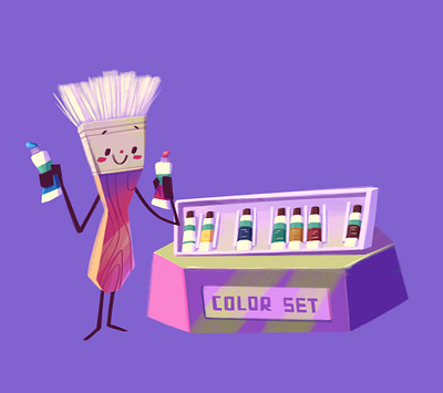 Dyeing My Hair brush character color illustration
