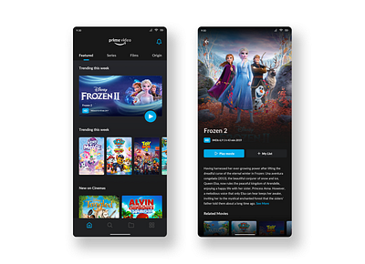 Prime Video UI / Cartoon amazon amazon prime video app cartoon cinema dark ui design featured films frozen movie netflix player prime series toy story trailers ui