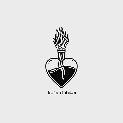 Burn It Down black blackletter blackwork gothic heart ignorant illustration lettering sacred heart tattoo