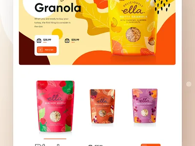 Nutty Granola - Fruit Cereal Web Site UI UX Design cart purchase buy colorful creative design ecommerce illustration landing page minimal packaging design product page sell shop ui ux web website