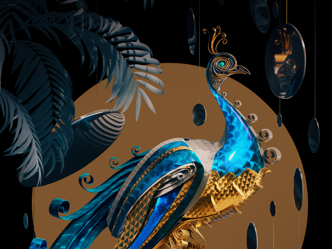 Peacock V2 case study 3d character illustration peacock quilled quilling