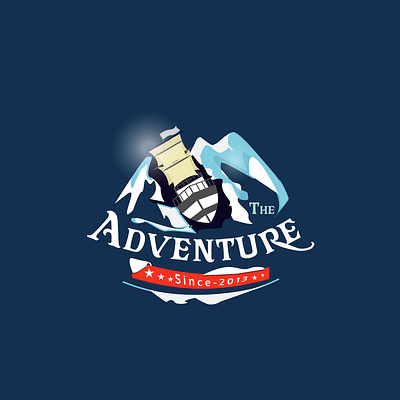 Adventure logo combination mark adventure blue background hill ice icehill river sail sailing ship ship