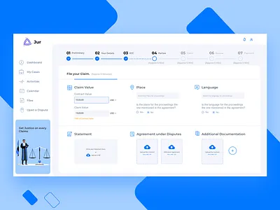 Justice for all - Claims UI form agreement app application claims ui claims ux contract dashboard filing claims icon insurance justice justice ui saas saas dashboard saas design ui ui ux ux web