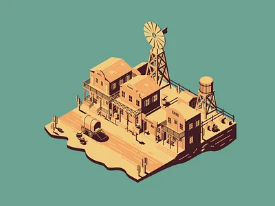 Wild West 2d art 3d art cityscape design flat houses illustration isometric illustration isometry vector wild west