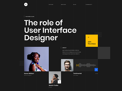 #Exploration - Hero Section bold card clean course dark design desktop grid homepage landing online page theme typography ui web website whitespace