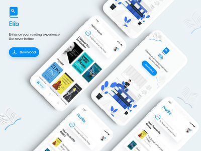 Ebook App app blue design ebook ebook design education home illustration library mobile online library profile ui ux visual design