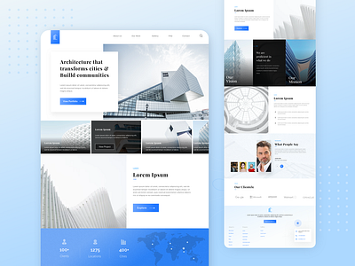 Architecture Website architecture blue and white design real estate testimonials ui ux visual design web design website website design