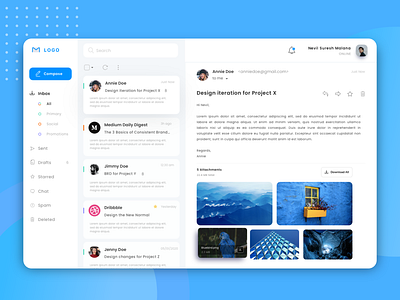 Email Client App Redesign chat dashboad dashboard design dashboard ui design email email design email template inbox mail ui ux visual design