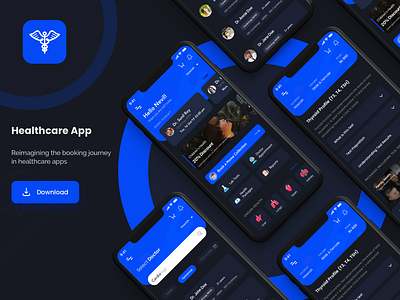 Health app app blue dark mode dark theme dark ui design health health app healthcare healthcare app mobile ui ux visual design