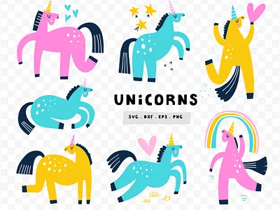 Cute Unicorns animal cartoon cute nursery art doodle drawing hand drawn illustration kids art nursery svg unicorn unicorns vector