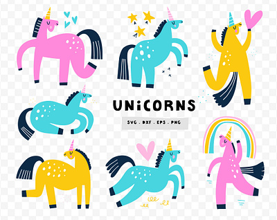 Cute Unicorns animal cartoon cute nursery art doodle drawing hand drawn illustration kids art nursery svg unicorn unicorns vector