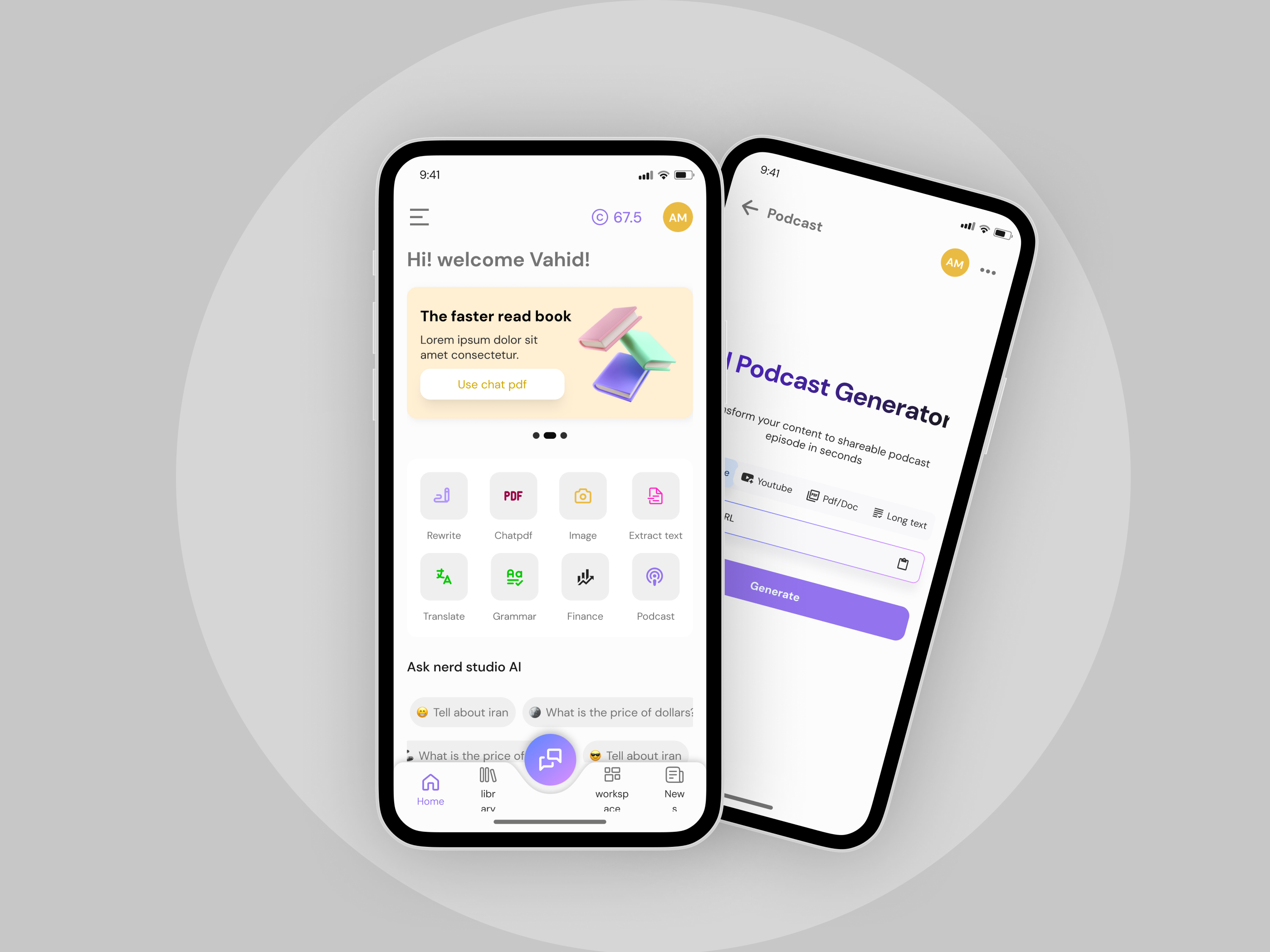 UI/UX design of the Nerd Studio app. aiplatform aiuserinterface application artificialintelligence browserextensionui design generativeai graphic design minimalistdesign mobileappdesign productdesign techforgood techinnovation uidesign uiux uxdesign webdevelopment