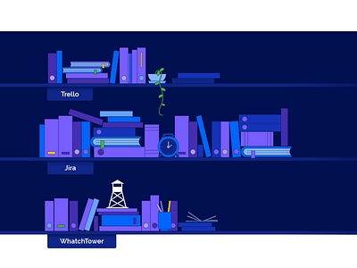 blog article illustration blog book books bookshelf illustration jira keep order project project management trello vector