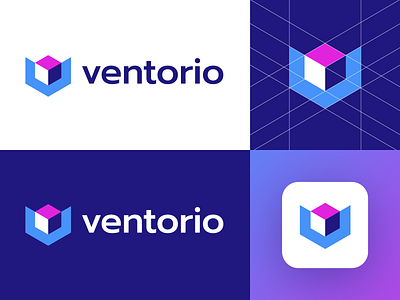 Ventorio - Logo Design Exploration app icon logo brand identity branding branding design corporate cube box identity identity design inventory inventory management logo logo design logo designer logotype media tech digital negative space logo smart logo software symbol v letter logo