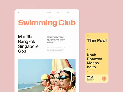 Swimming Club app landing page layout mobile app mobile ui product ui ux web website