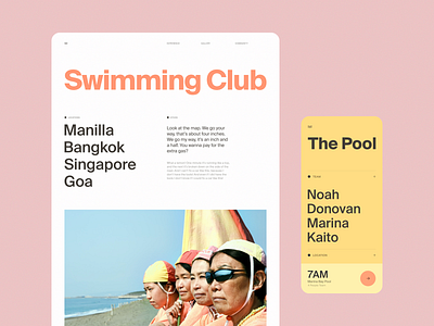 Swimming Club app landing page layout mobile app mobile ui product ui ux web website