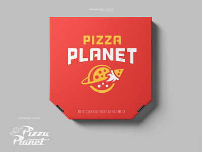 Pizza Planet Logo Redesign Proposal box branding design disney fictional company graphic logo logo design pixar pizza pizza planet planet redesign restaurant rocket slice toy story vector