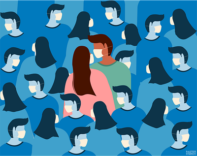 Love behind Mask animation boy clean corona coronavirus couple crowd design flat girl illustration illustrator love minimal people vector