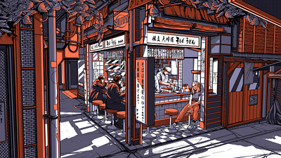 TOKYO BY NIGHT 2/2 city design graphic illustration izakaya japan japanese lofi night paiheme paihemestudio ramen restaurant retro retro design street tokyo vintage