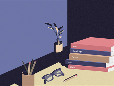 Books book books design flat glasses illustration java javascript minimal php python rayban room swift table vector