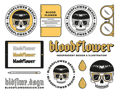 Bloodflower Personal Branding apple pencil badge brand identity brand illustration branding branding and identity branding design field notes glasses ipad pro ipad procreate logodesign personal branding skull skull logo skulls