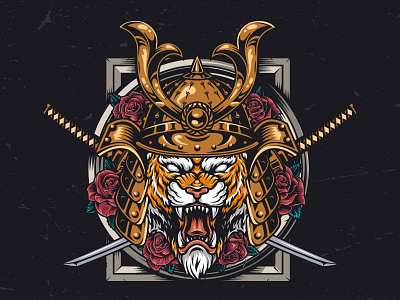 Tiger Samurai vector illustration adobe illustrator animals apparel design east helmet illustration japan roses samurai samurai jack tiger tiger logo vector vector illustration vintage