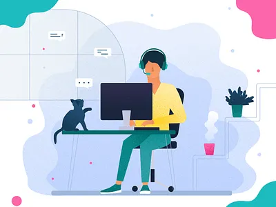 Messaging man with a cat 2d character flat illustration natimade vector