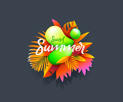 Sunset summer cartoon illustration liquid summer summertime sunset summer tropical vector vectorillustration