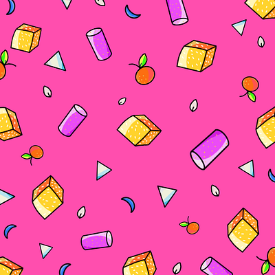 Pink Pattern cubes culinder doodle illustration illustrator minimal oranges pattern design pink procreate shapes vector