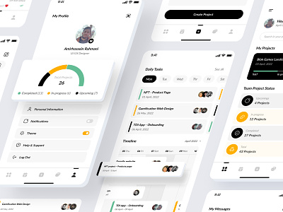 Project Management App create new project design management managing message messages page minimal modern profile profile page project project management project managing task managing tasks timeline ui ux