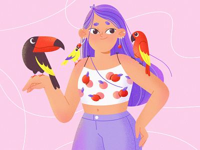 Summer birds 2d birds character character design character illustration female flat girl illustration illustration art mobile procreate summer texture vector web illustration