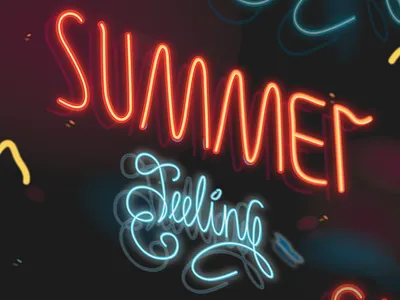 Summer feeling blue branding cyan illustration lettering light lines logo neon neon colors neon light neon lights neon sign neon signboard night nighttime orange vector