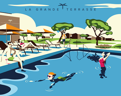 Châtelaillon-Plage Thalasso - Spa Marin - La Grande Terrasse 🏊 adobe illustrator art colorful design design art holiday hotel illustration vector art woman