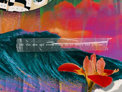 Shout his praise! collage colors halftone jesus ocean psalm scripture socialmedia tape waves