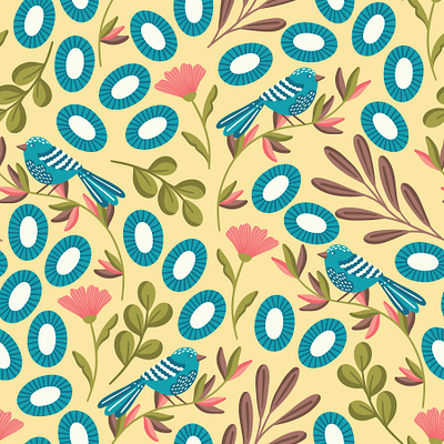 Blue birds bird design birds pattern fabric fabric design flat design floral design floral pattern print design repeating pattern seamless pattern surface pattern surface pattern design textile textile pattern vector pattern